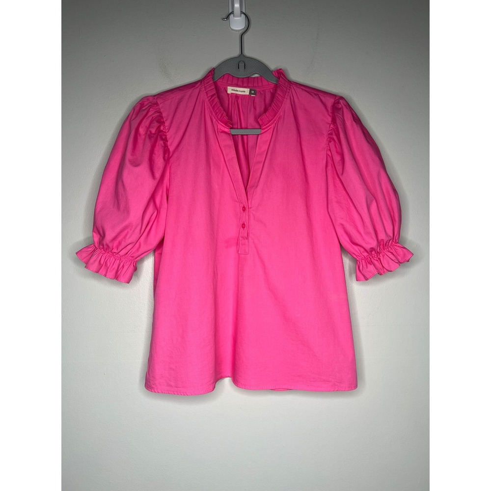 Maude Vivante Hot Pink Ruffle Collar Puff Sleeve Cotton Blouse M Dopamine Preppy